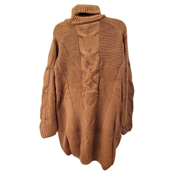 Cowl Neck Sweater Tunic Distressed Knit Rust/Brown Womens XL New in Bag - Picture 2 of 9
